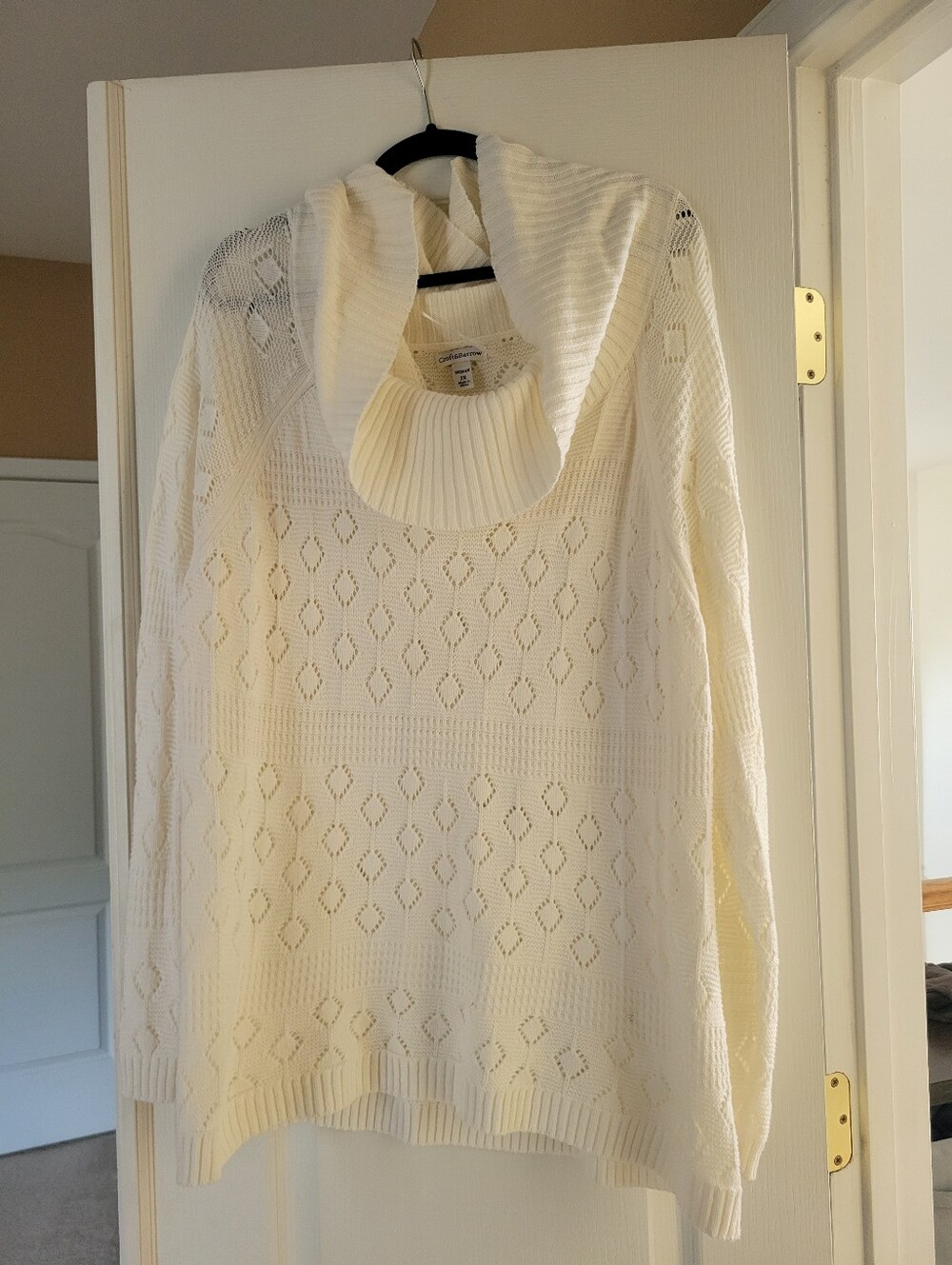 Croft & Barrow Women 2X Ivory Cable Pointelle Knit Loose Cowl Neck Sweater